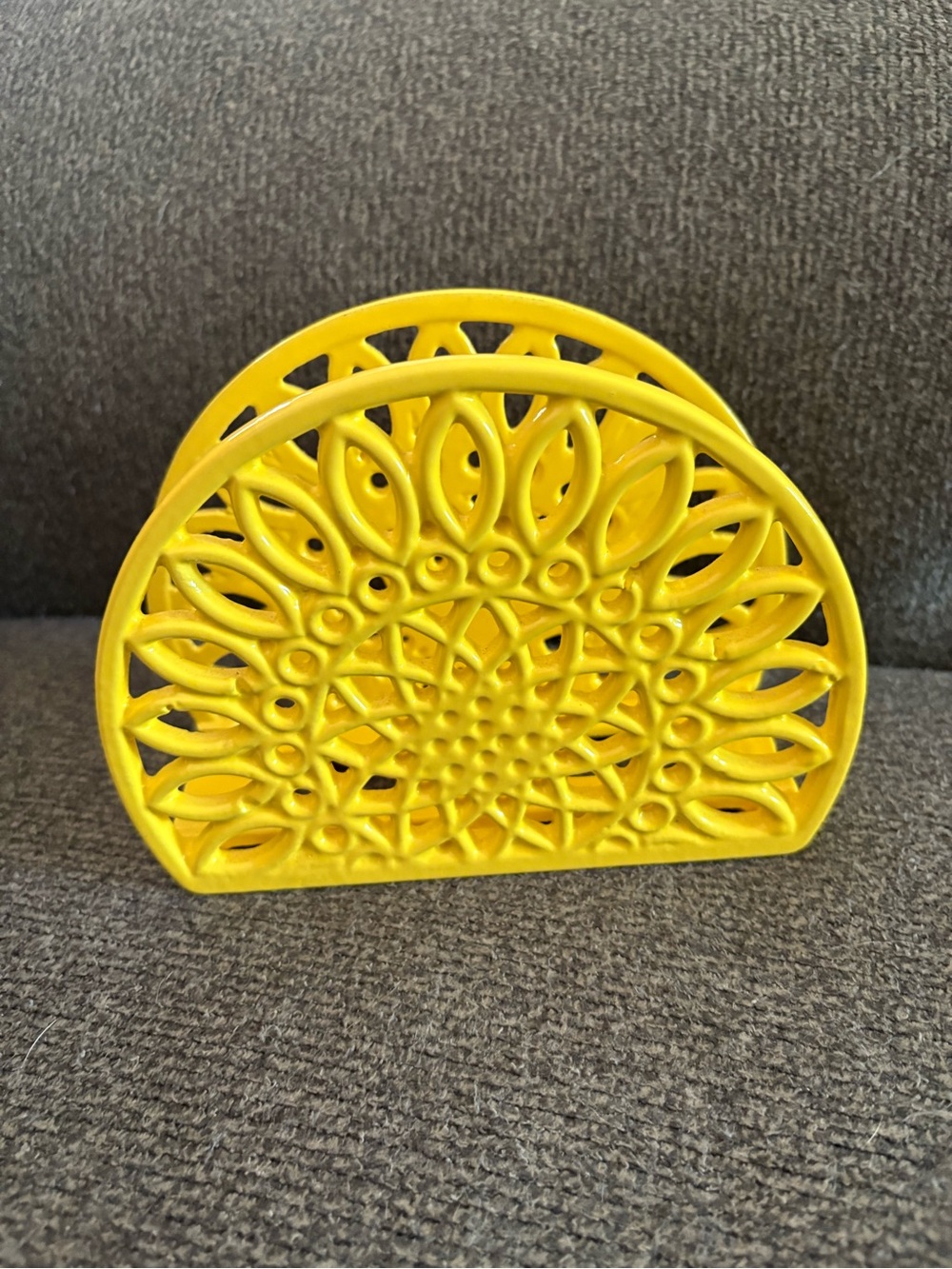 Yellow Cast Iron Sunflower Napkin Holder Heavy Floral Kitchen Decor